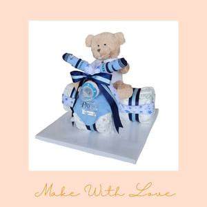 Teddy Bear Blue Bike on the Ride Diaper Cake Gift Hamper