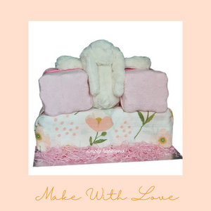 Name Block Pink Diaper Cake Gift Hamper Set