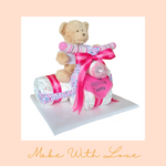 Load image into Gallery viewer, Teddy Bear Pink Bike on the Ride Diaper Cake Gift Hamper
