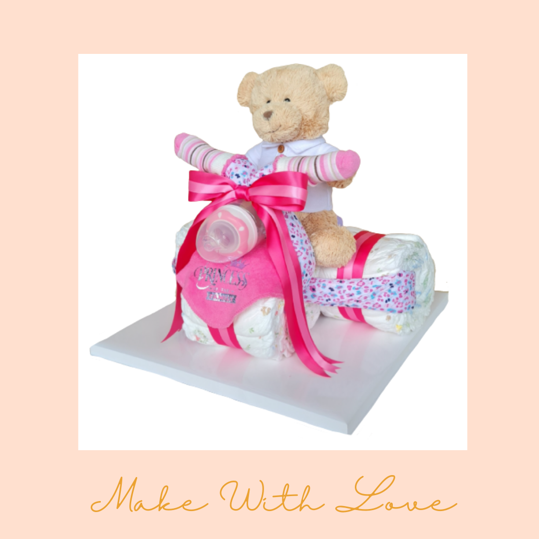 Teddy Bear Pink Bike on the Ride Diaper Cake Gift Hamper