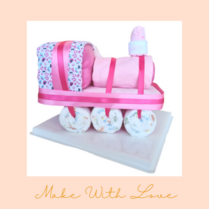 Pink Train Diaper Cake with Bunny Gift Hamper