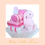 Load image into Gallery viewer, Pink Train Diaper Cake with Bunny Gift Hamper
