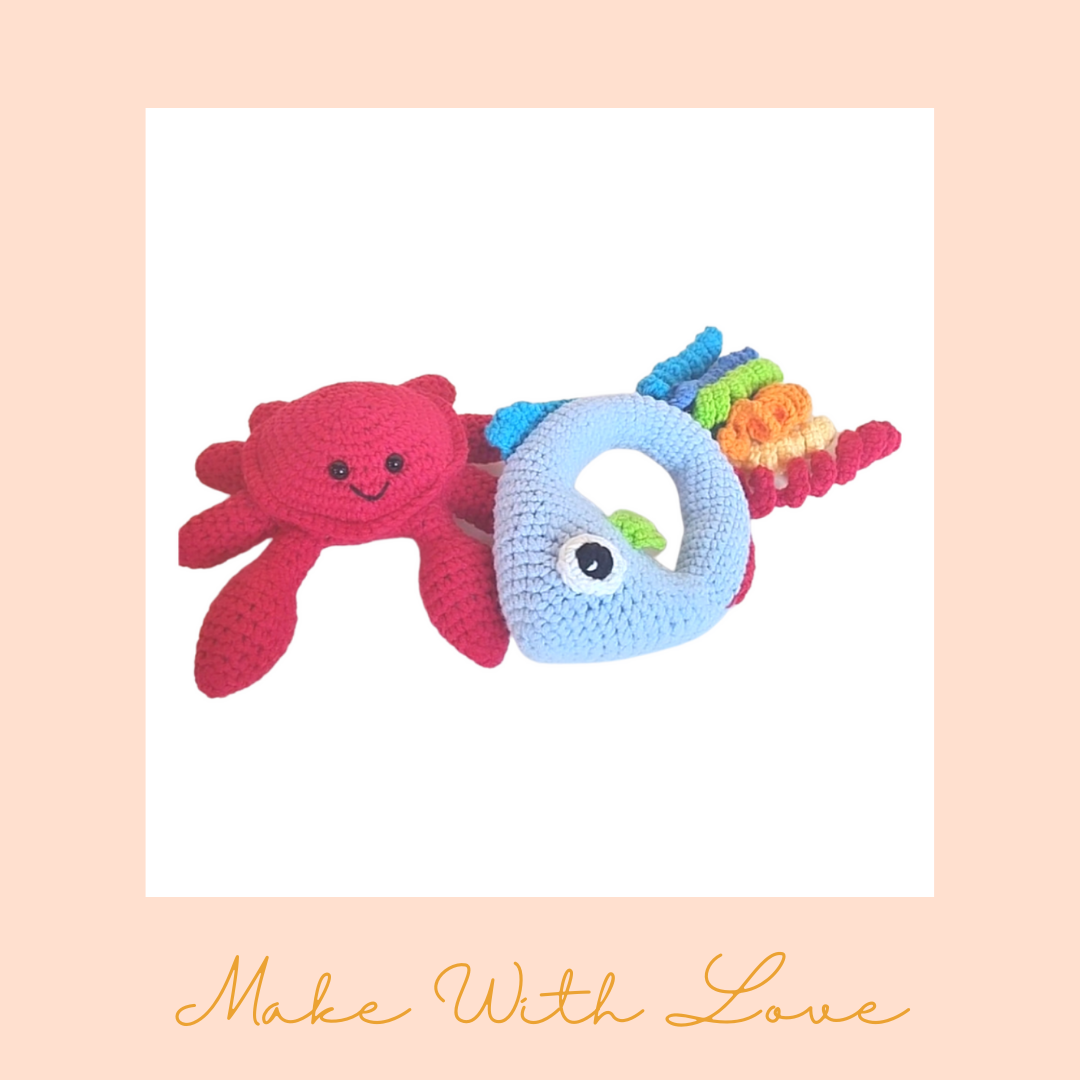 Mr Craby and Mrs Rainbow Fishy Amigurumi Rattle Plush Toy