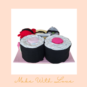 Sushi Pink Diaper Cake Gift Hamper Set