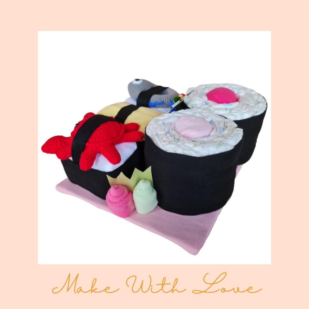 Sushi Pink Diaper Cake Gift Hamper Set